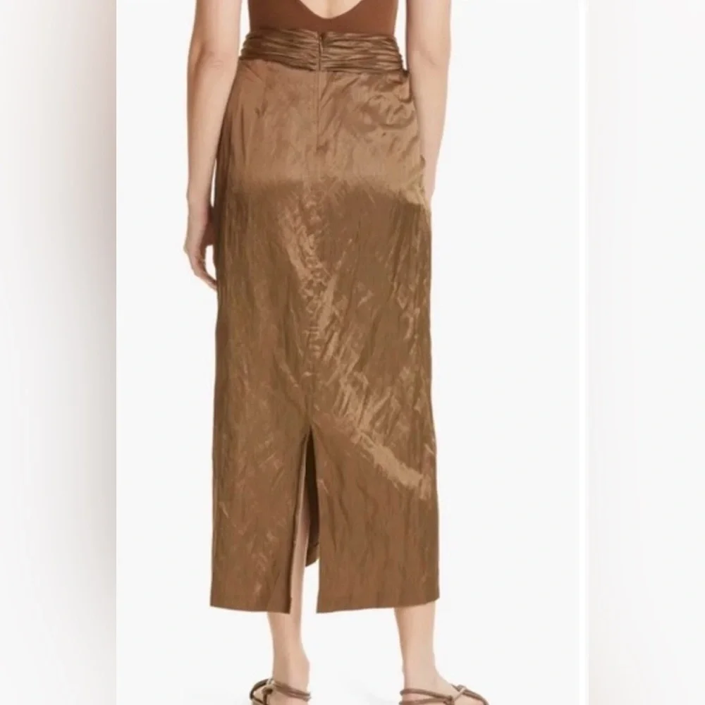 NWT Vince Metallic‎ Bronze Twist Front Midi Skirt Draped $395 MSRP size 0